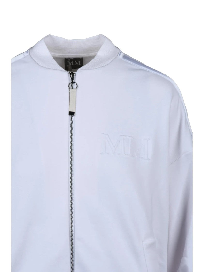 Mm By Max Mara White Cotton Polyester Elastane Women Zip Sweatshirt