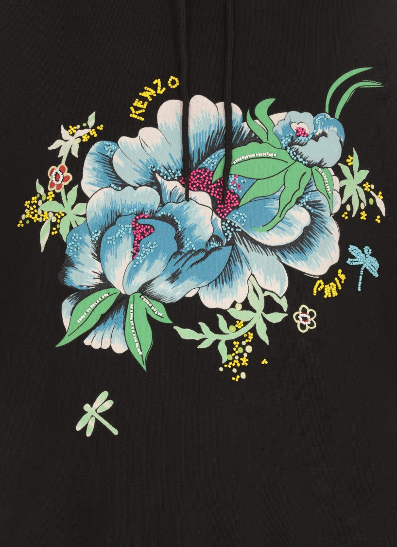 Kenzo Black Cotton Hoodie With Logo