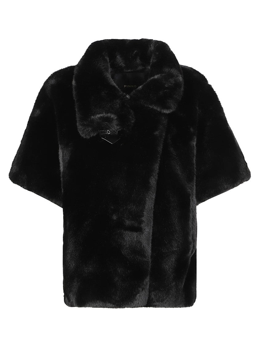 Pinko New Comodino Plush Faux Fur Wide Collar Cape