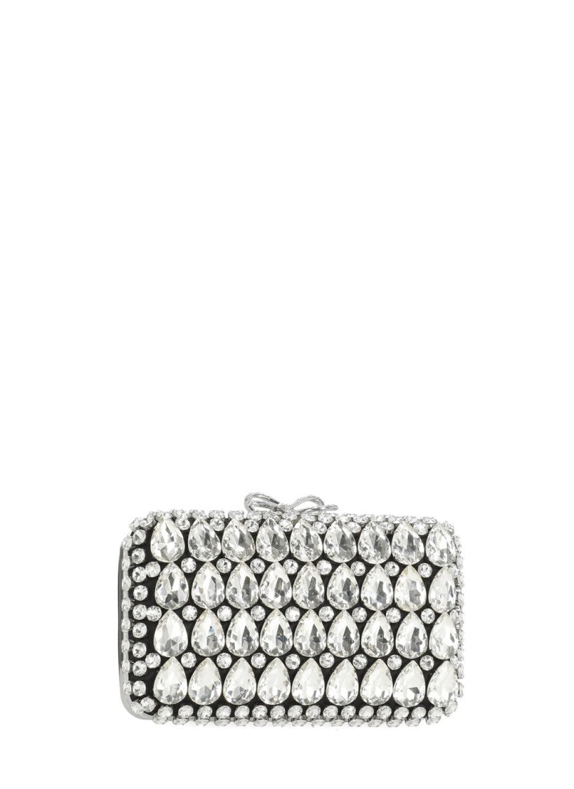 Self-Portrait Satin Crystal Pochette With Teardrop And Round Crystal Embellishments