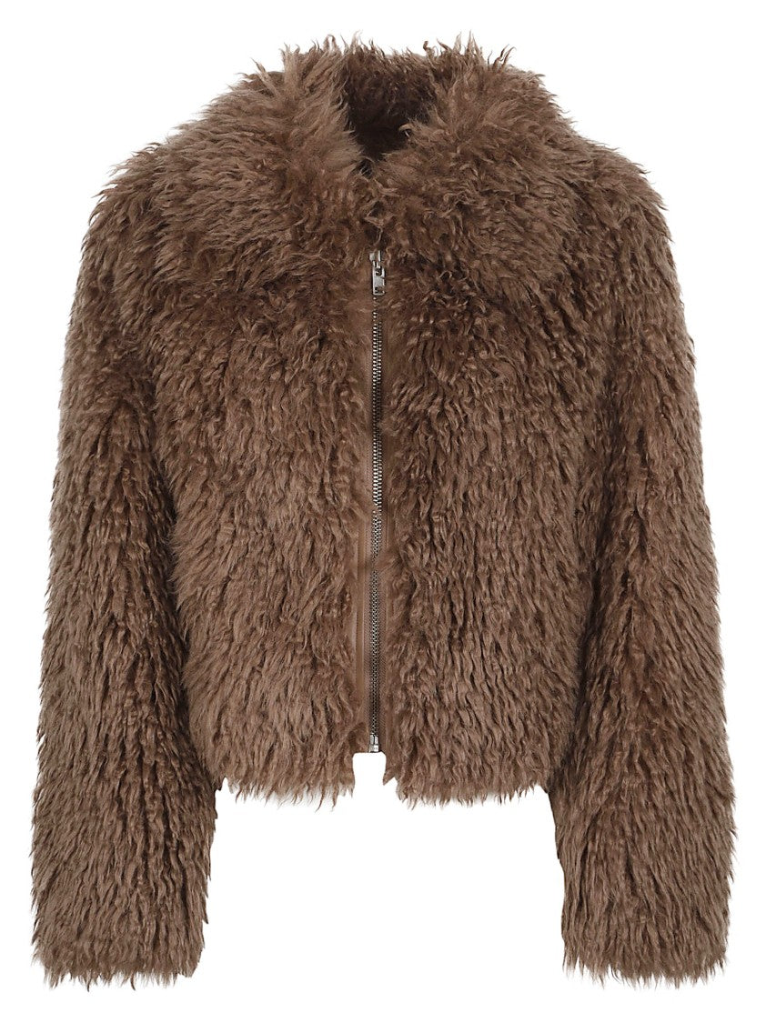 Stand Studio Plush Cropped Jacket With Rounded Collar
