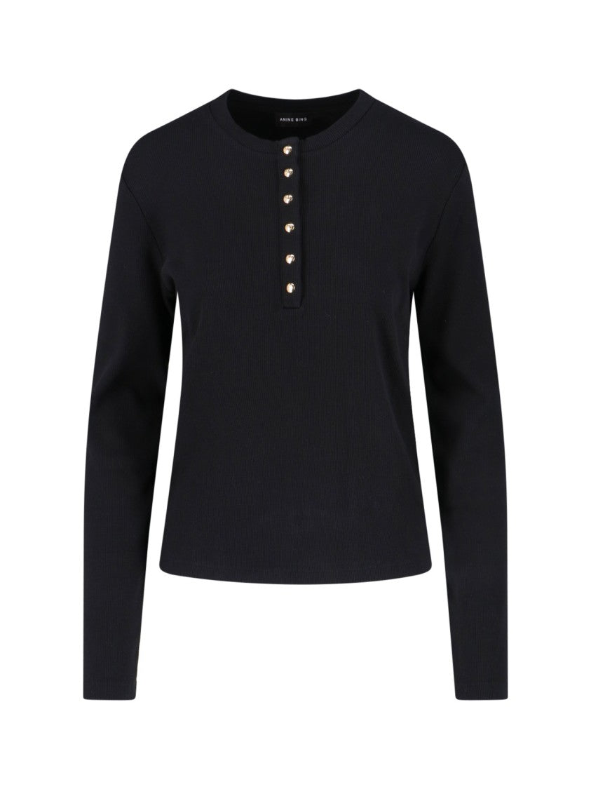 Anine Bing Ribbed Black Cotton Cardigan With Button Closure