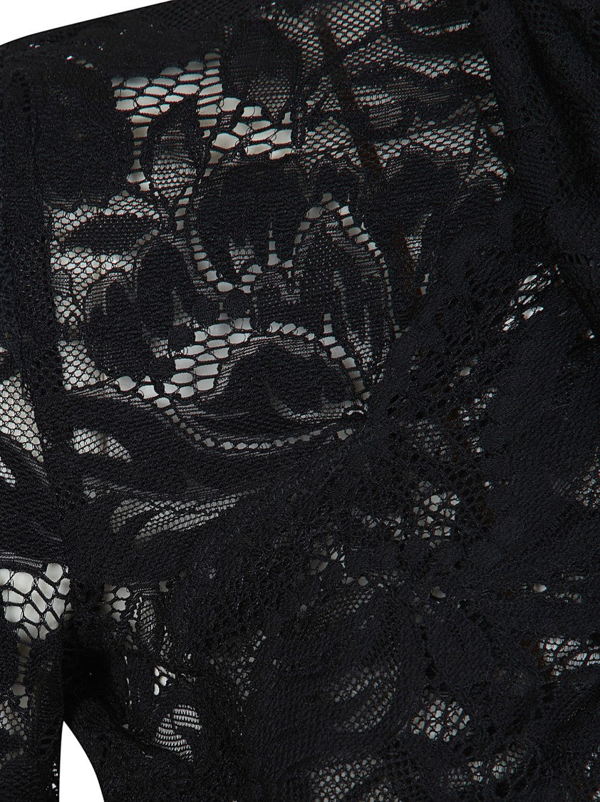 Paco Rabanne Intricate Black Lace Long-Sleeved Top With Scalloped Detailing