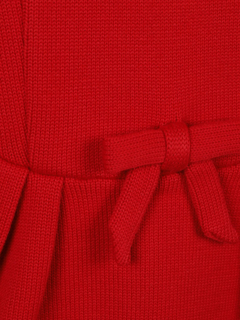 Prada Fitted Ribbed Knit Sweater With Bow Accent