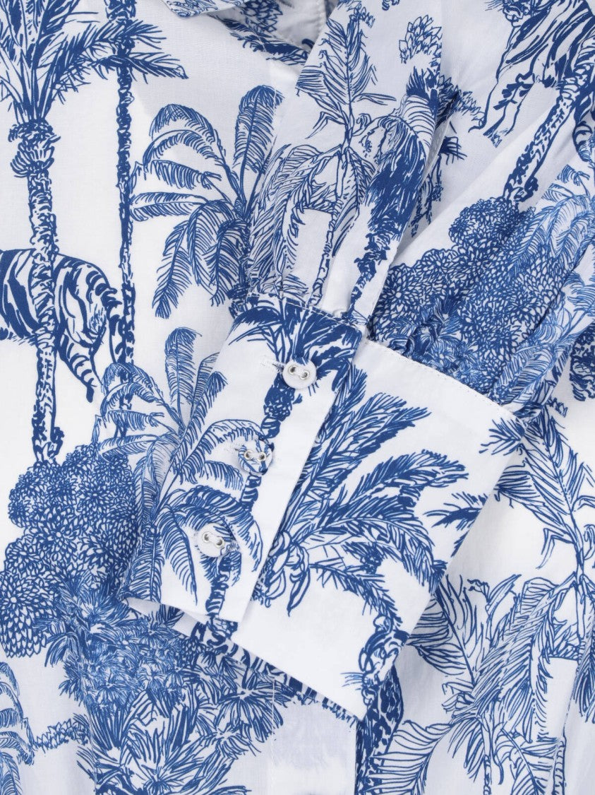 Mc2 Saint Barth Midi Dress With Tiered Skirt And Botanical Print