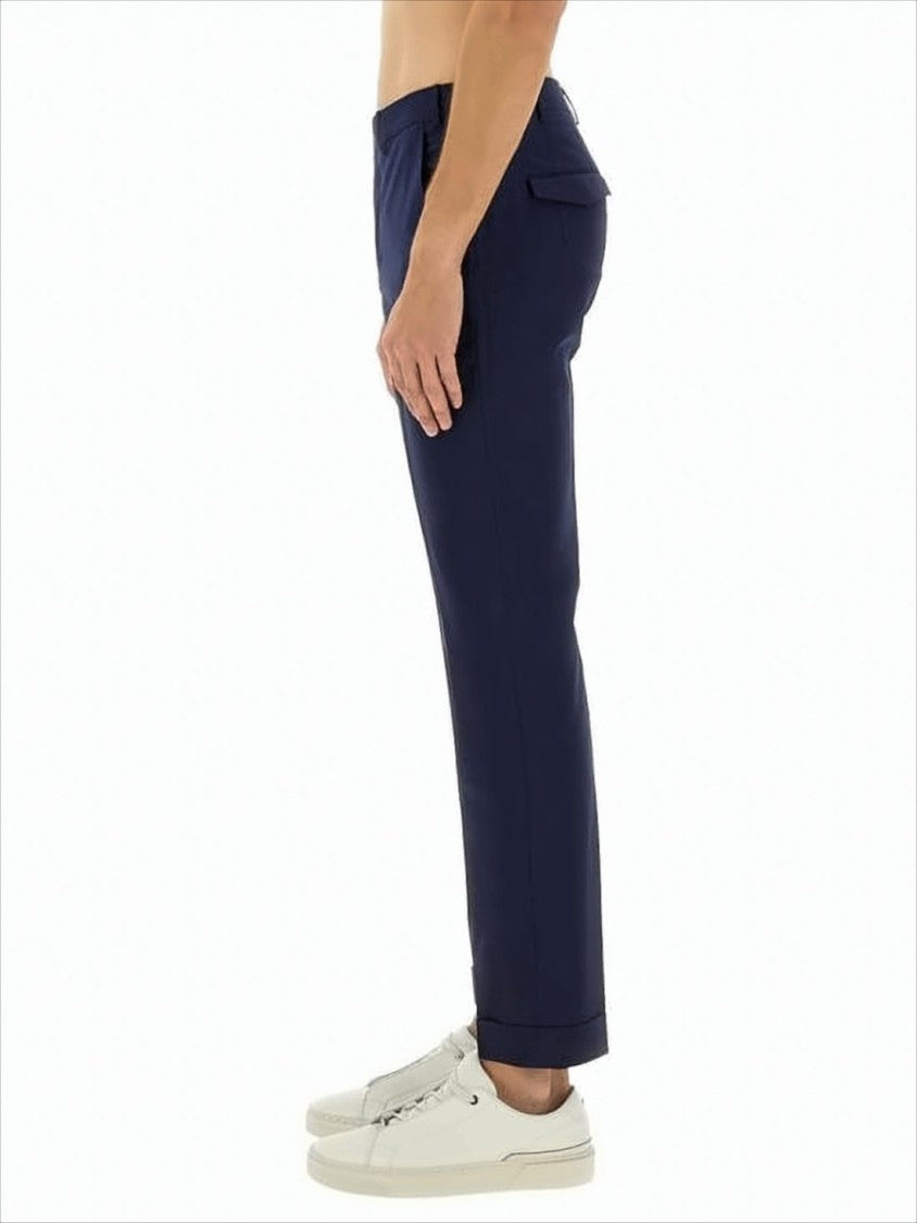 Pt Torino Tailored Navy Straight-Fit Pants With Cuffed Hem