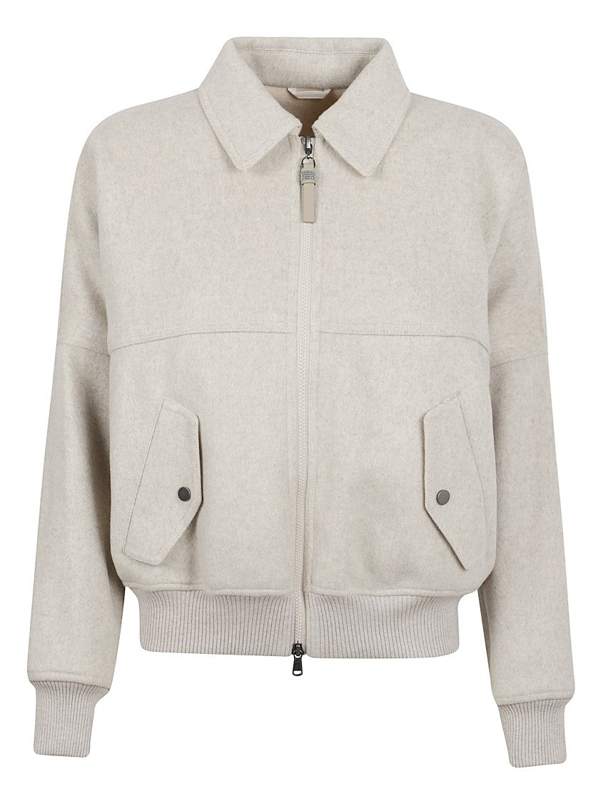 Brunello Cucinelli Light Beige Zip-Front Jacket With Soft Texture