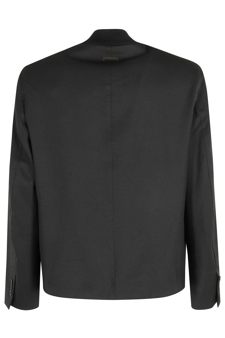 Paolo Pecora Cropped Techno Wool Jacket With Ribbed Collar