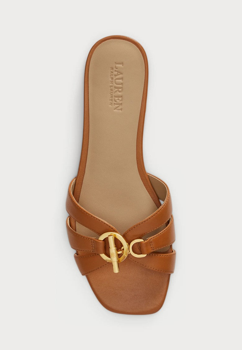 Lauren Ralph Lauren Brown Blaike Slide Leather Sandals