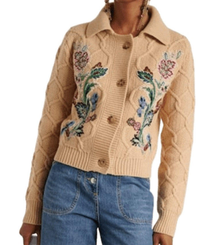 Etro Floral Embroidered Wool-Cashmere Cardigan