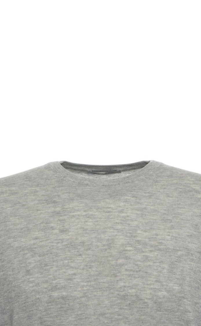 Gender Fine-Knit Grey Sweater With Classic Crew Neck And Ribbed Details