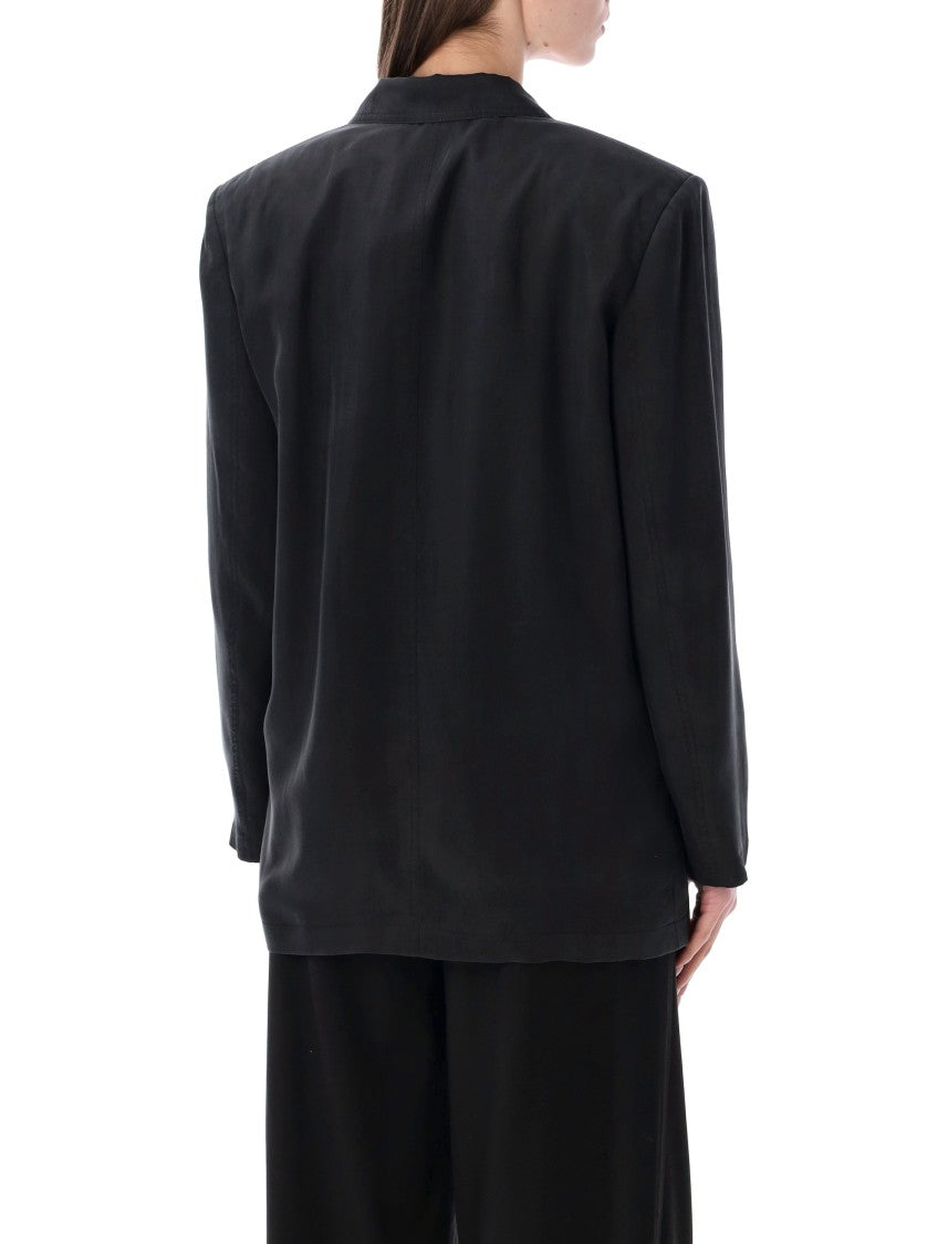 Saint Laurent Double-Breasted Silk Habotai Jacket