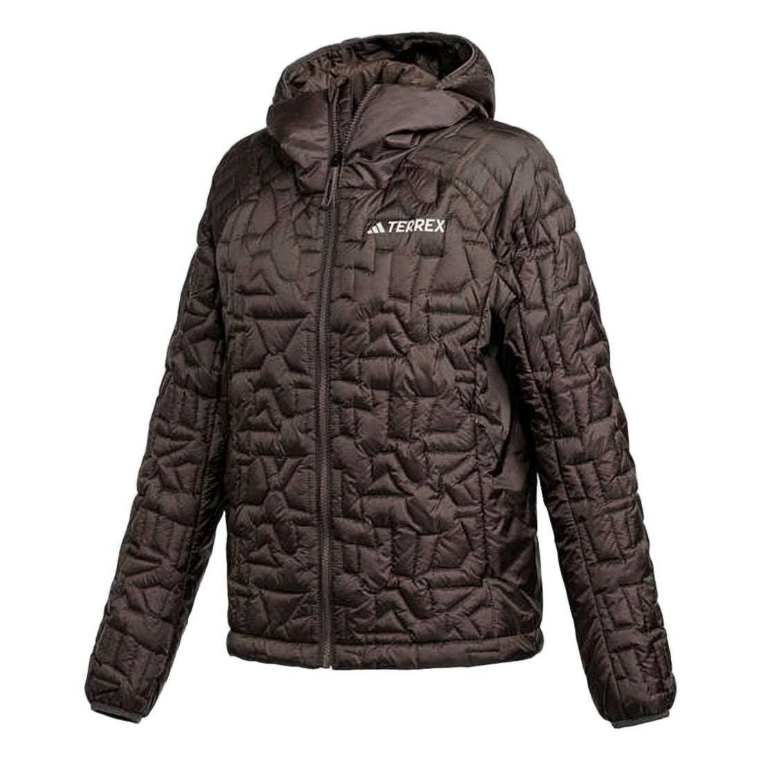 Adidas Quilted Brown Hooded Jacket With Geometric Stitching