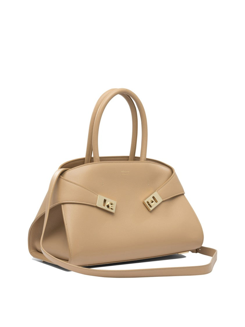Ferragamo Structured Neutral Leather Shoulder Bag