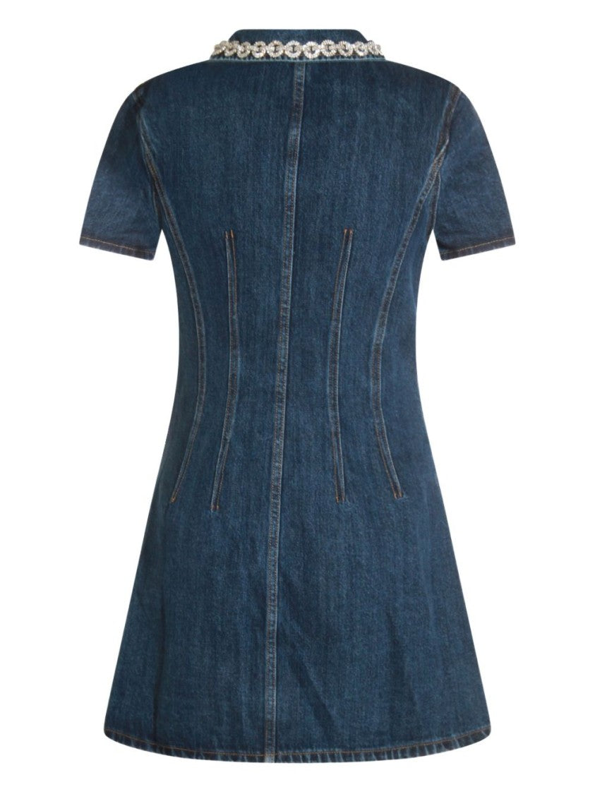Self-Portrait Fitted Denim Dress With Flared Skirt