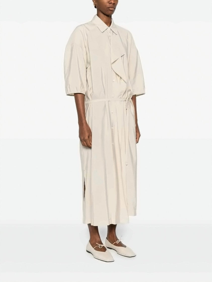 Lemaire Asymmetrical Silk Blend Midi Dress With Puffed Sleeves