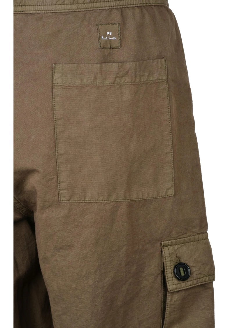 Ps Paul Smith Green Cargo Cotton-Linen Pants