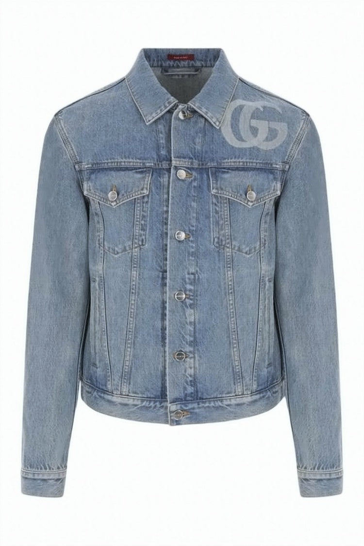Gucci Denim Jacket With Button-Up Front And Laser-Etched Logo