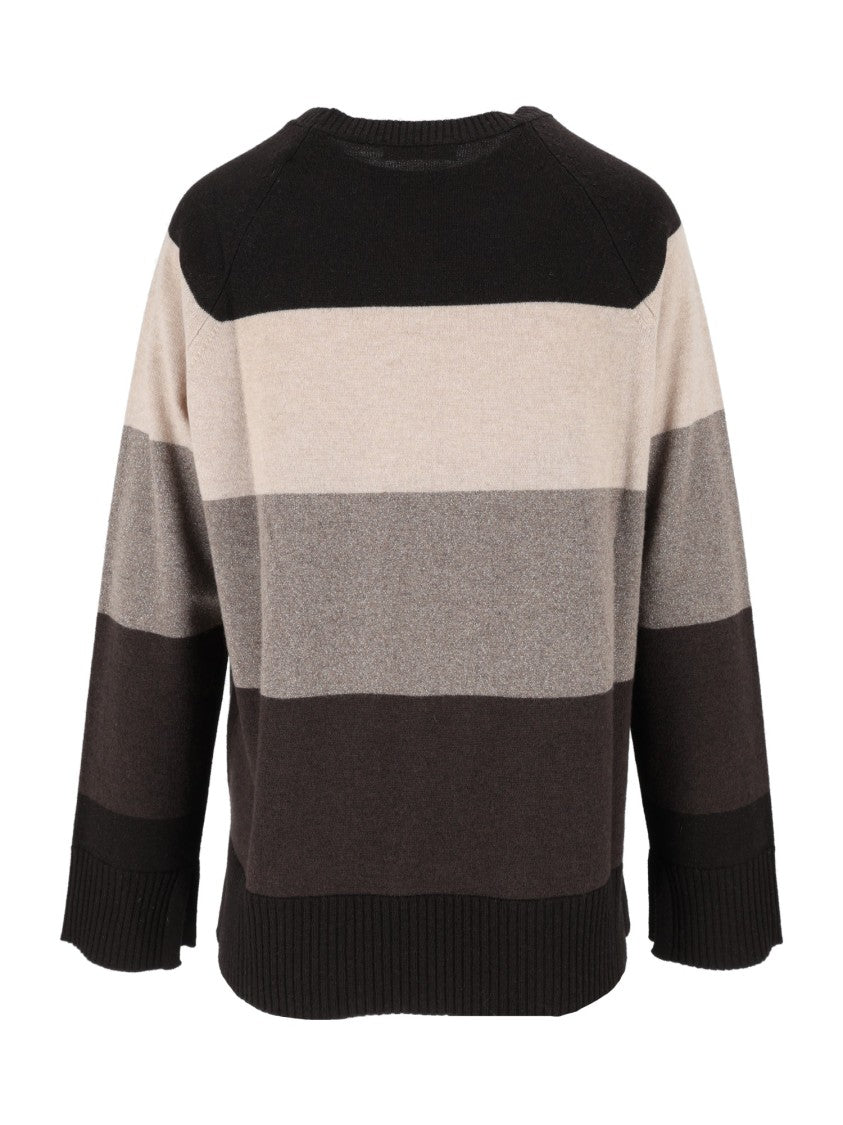 Kangra Cashmere Maxi Stripe Raglan Metallic Knit Sweater