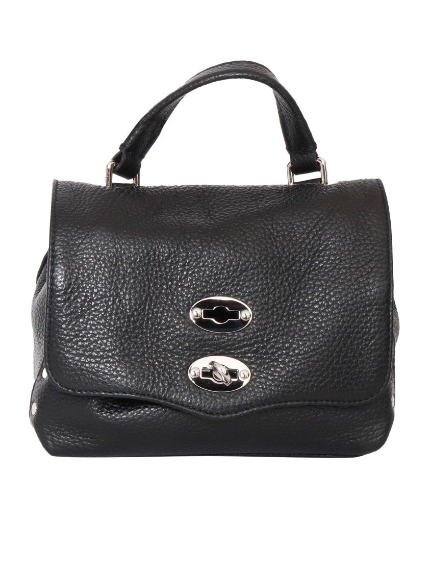 Zanellato Srl Medium Black Bovine Leather Shoulder Bag With Silver Accents