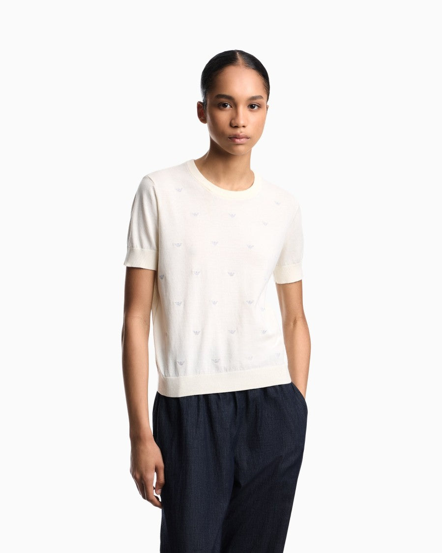 Emporio Armani Stockinette Stitch Micro Eagle Embroidered Sweater