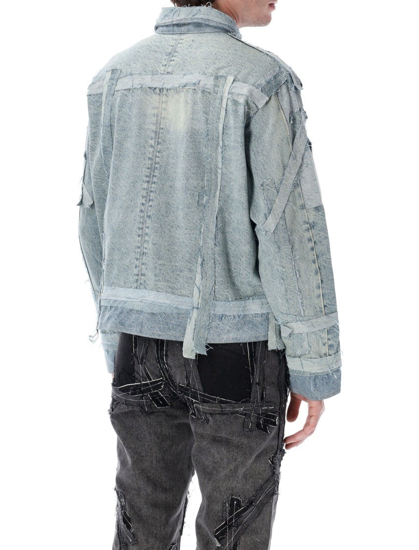 Who Decides War Exposure Patchwork Frayed Denim Jacket