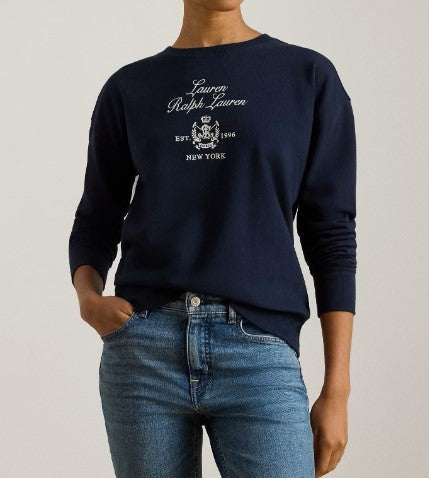 Polo Ralph Lauren Navy Blue Logo-Embroidered Sweatshirt With Ribbed Cuffs