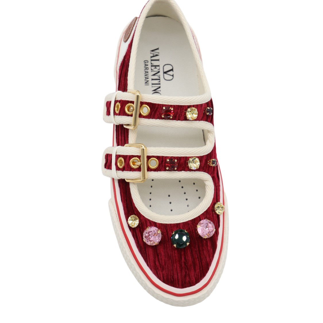 Valentino Garavani Textured Fabric Sneakers With Colorful Gem Embellishments