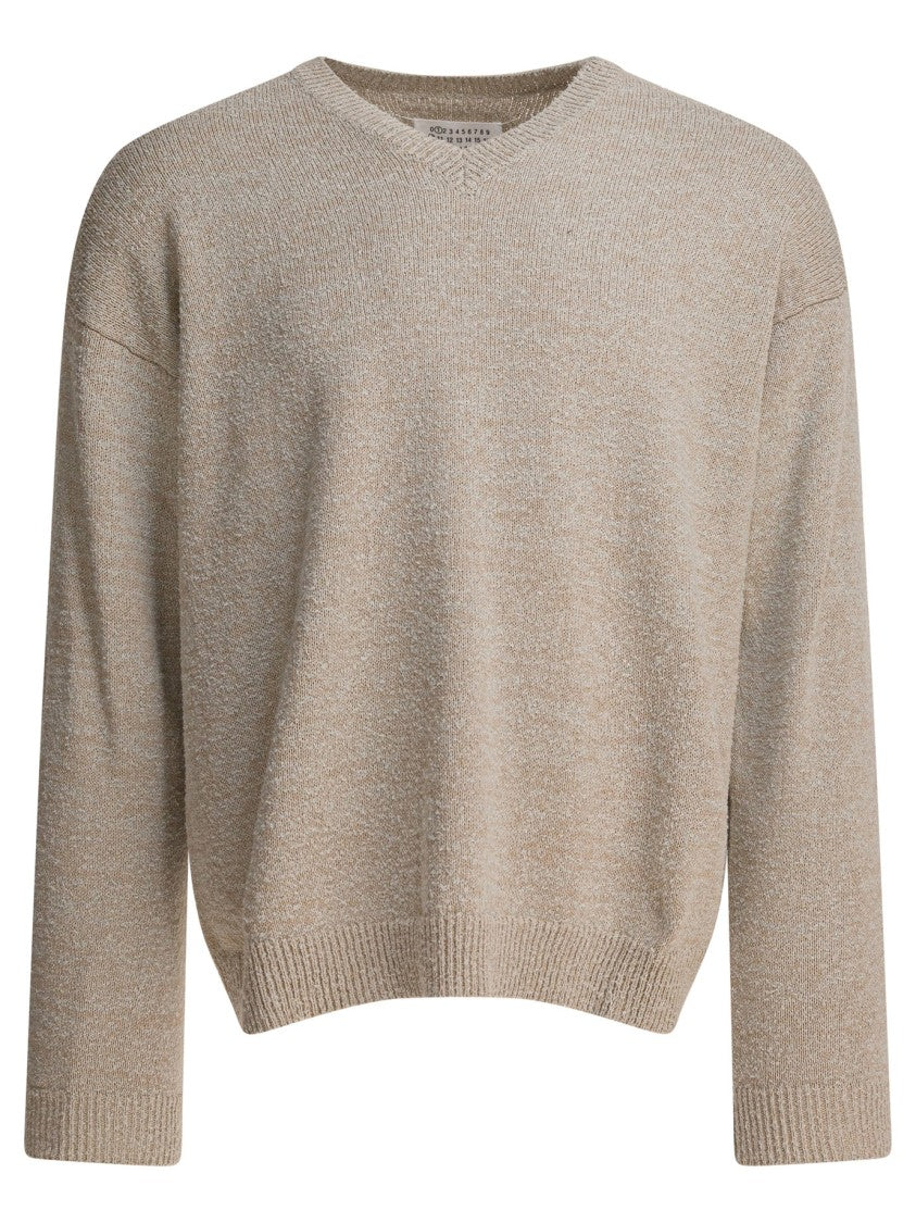 Maison Margiela Relaxed Fit V-Neck Knitwear In Neutral Beige