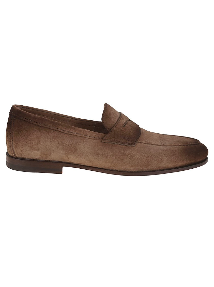 Santoni Leather Loafers With Classic Penny Strap
