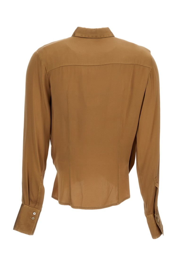 Q-Wins Draped Wrap-Style Long-Sleeved Shirt With Classic Collar