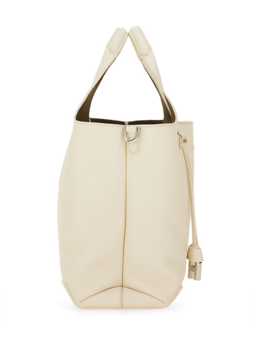 Hogan Neutrals Pebbled Finish Textured Leather Shopping Bag