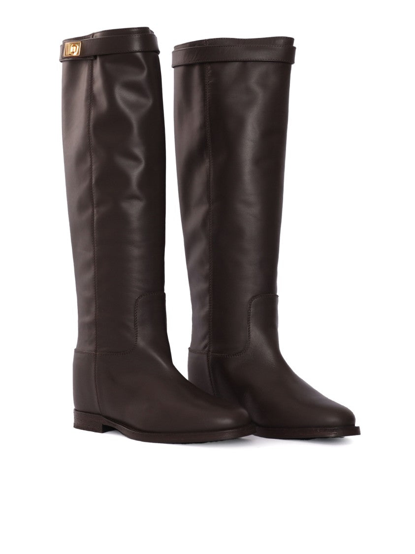 Via Roma 15 Tall Leather Boots With Decorative Strap