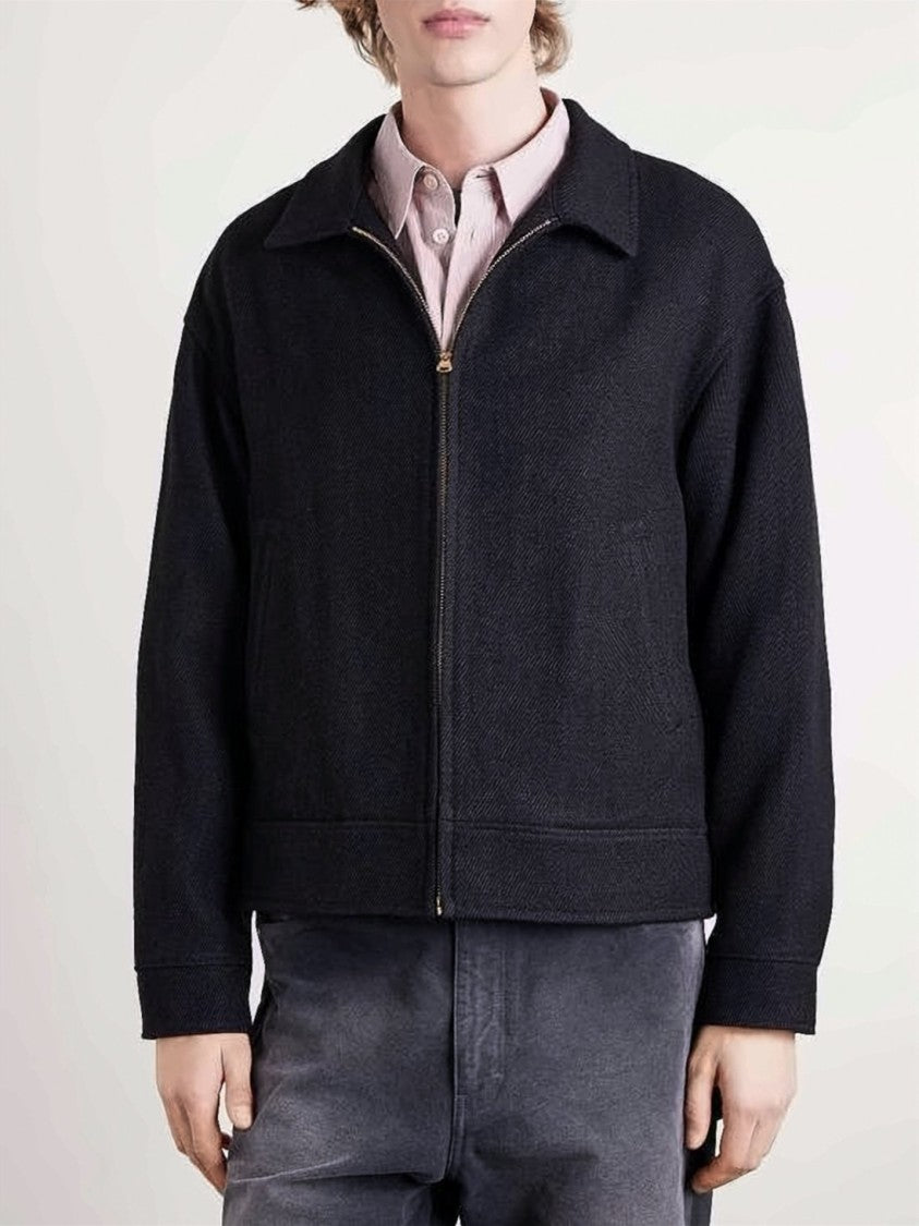 Visvim Boxy Black Jacket With Classic Collar And Zipper Closure