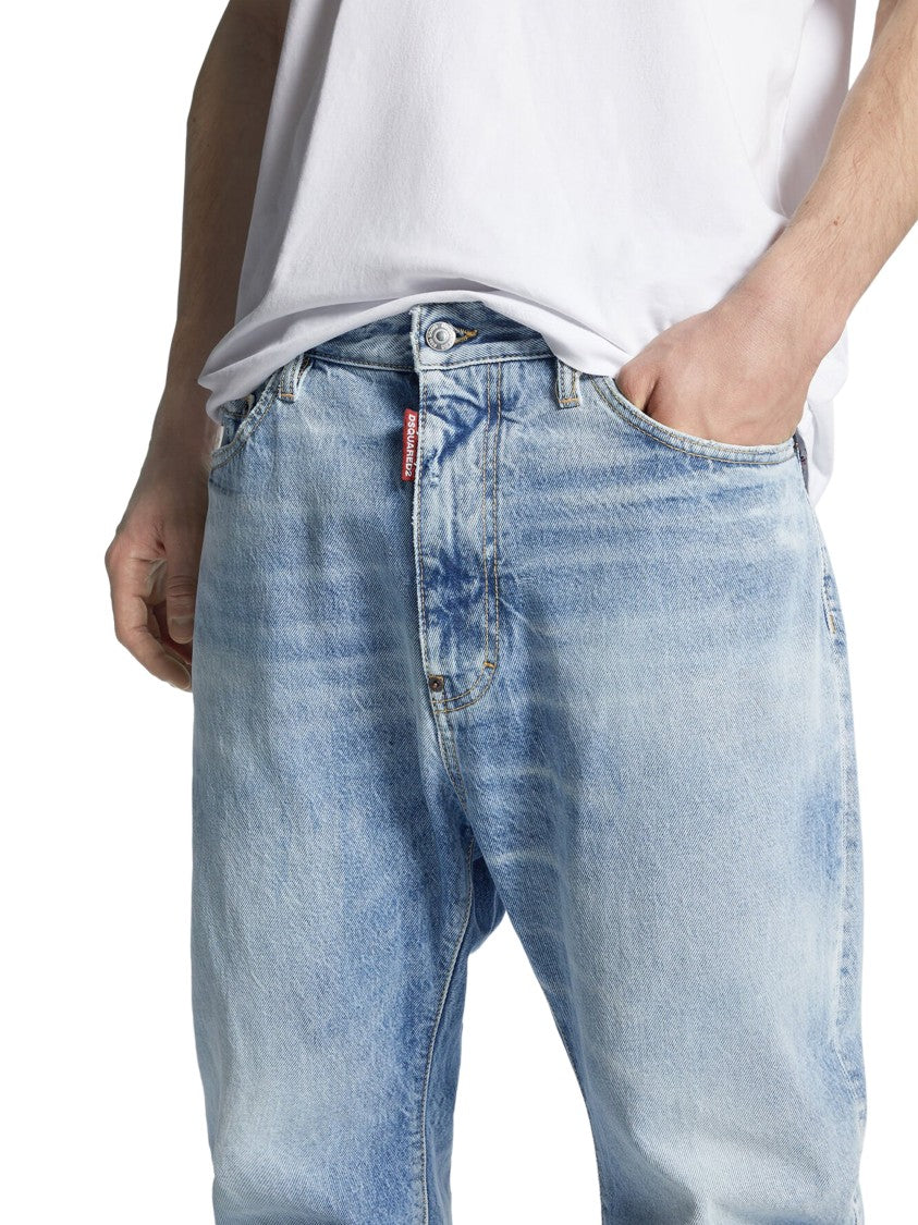Dsquared2 Relaxed Fit Light Wash Denim Jeans With Vintage Detailing
