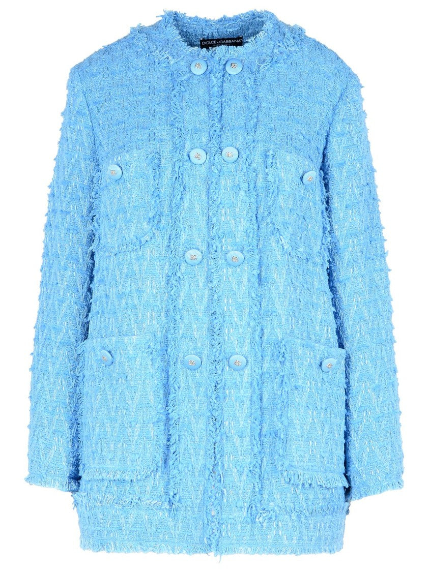 Dolce & Gabbana Light Blue Cotton Blend Jacket