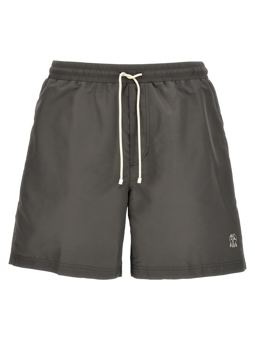 Brunello Cucinelli Drawstring Swim Shorts With Logo Embroidery