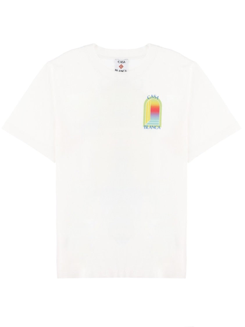 Casablanca Clean White Gradient Rainbow Cotton T-Shirt