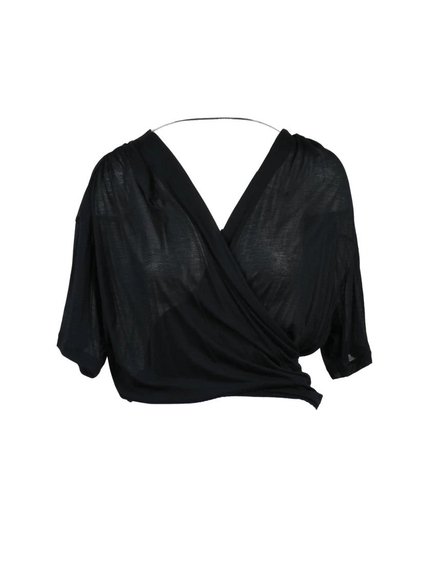 Dondup Black Wrap-Style Deep V-Neck Modal Blouse