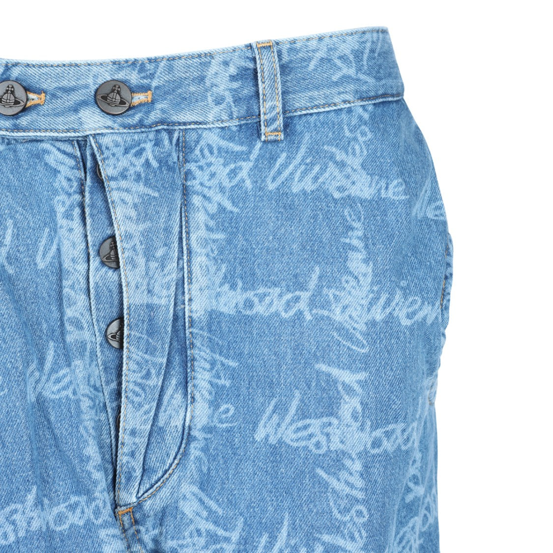 Vivienne Westwood Light Blue Denim Jeans With Signature Logo Print And Tapered Fit
