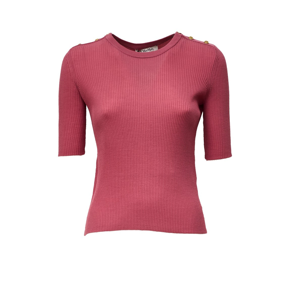 Max Mara Fitted Ribbed Knit Top With Gold-Tone Jewel Buttons