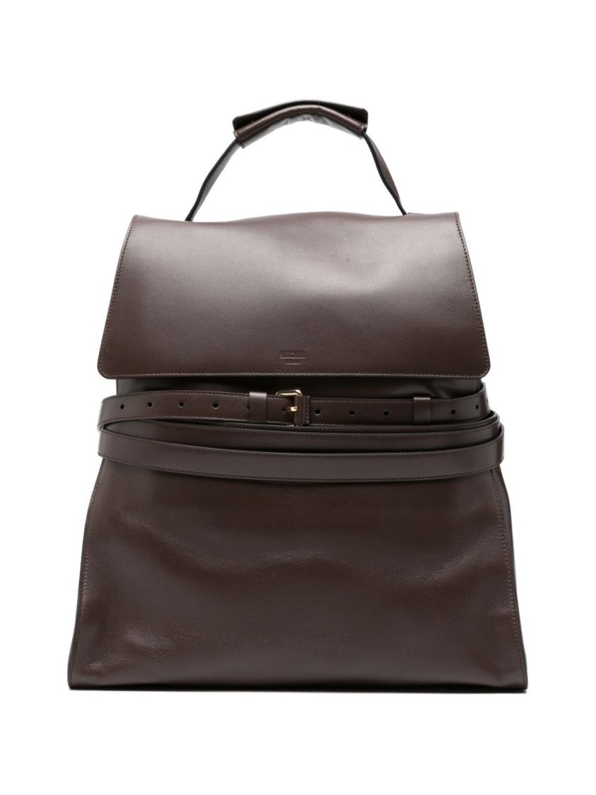 Moschino Structured Brown Gold Tone Silk Bag
