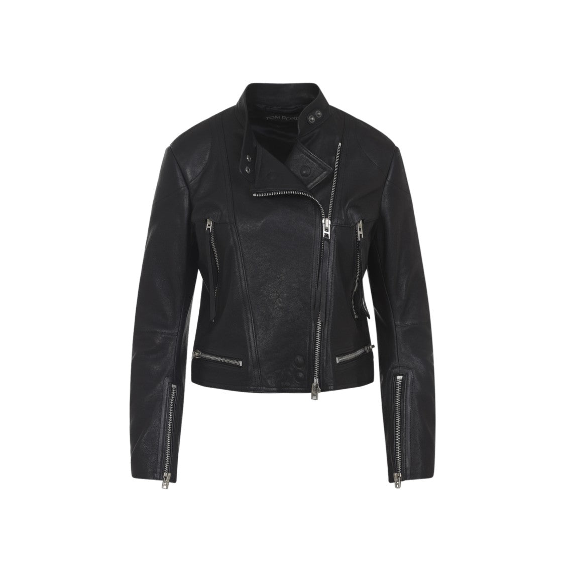 Tom Ford Black Lamb Leather Biker Jacket With Zipped Cuffs