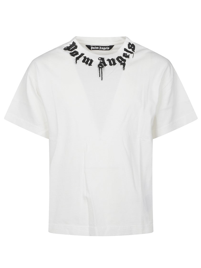 Palm Angels Crew Neck T-Shirt With Spray-Paint Effect Logo Detail