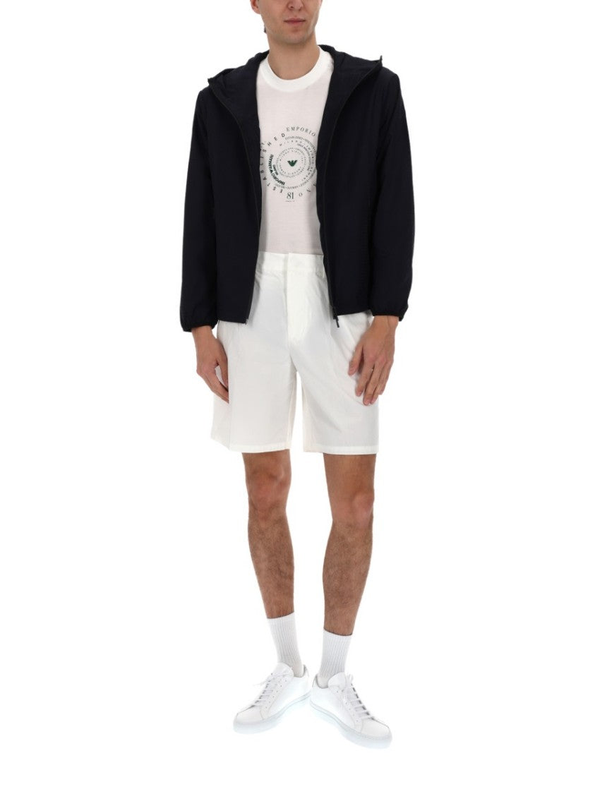 Emporio Armani Flat Front Subtle Pleats Cotton Shorts
