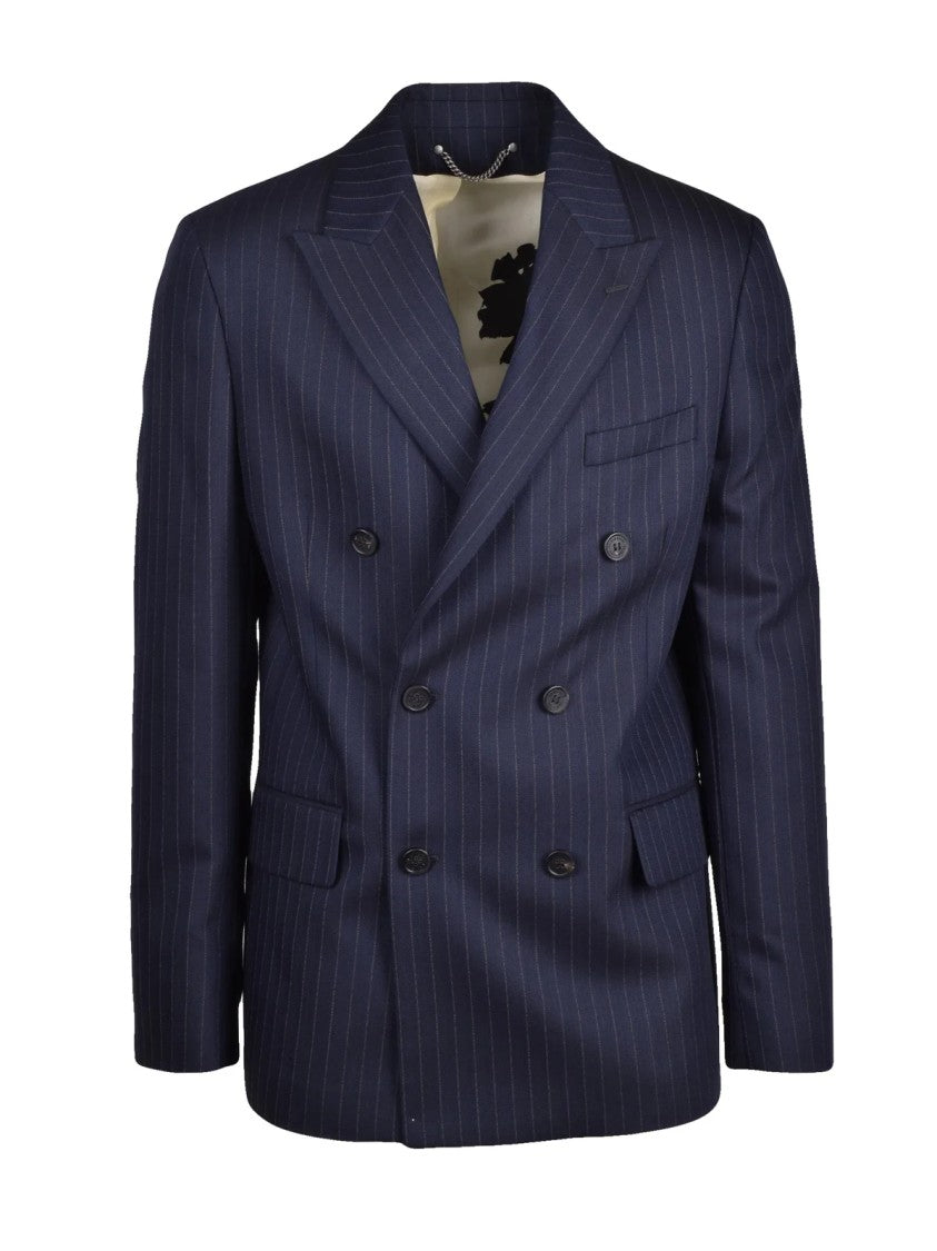 Golden Goose Blue Double-Breasted Pinstripe Virgin Wool Jacket