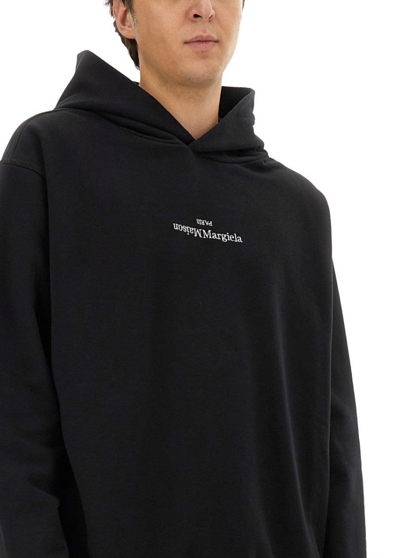 Maison Margiela Black Hoodie With Inverted Logo