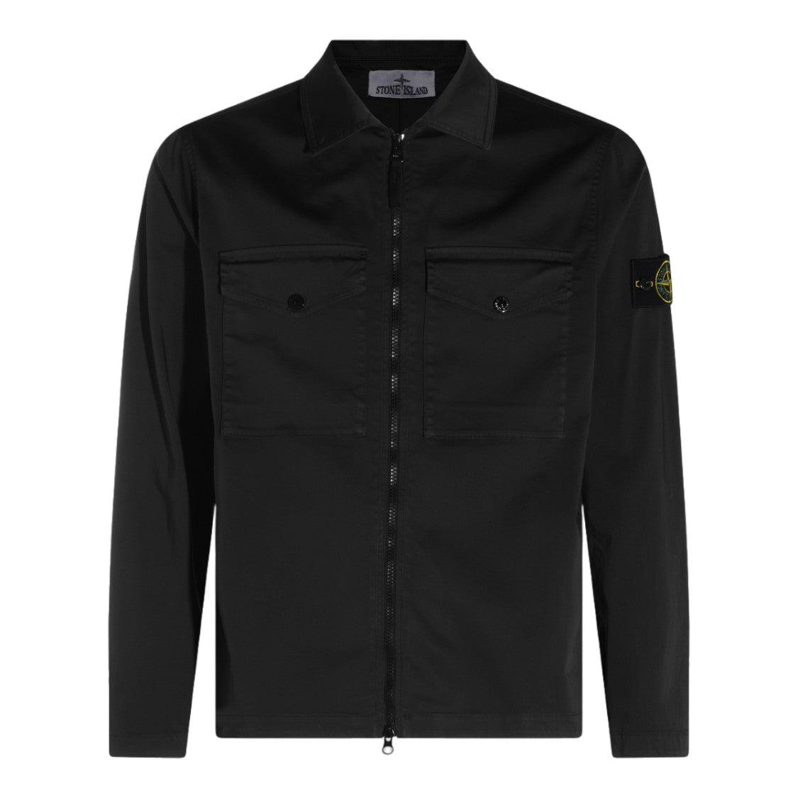 Stone Island Black Shirt With Front Zipper And Chest Pockets