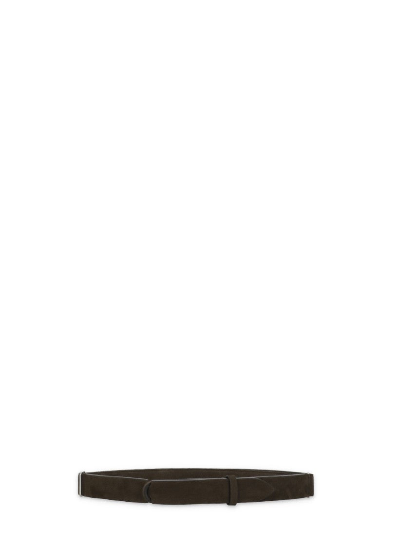 Orciani Minimalist Brown Leather Nobuckle Belt With Sliding Ring