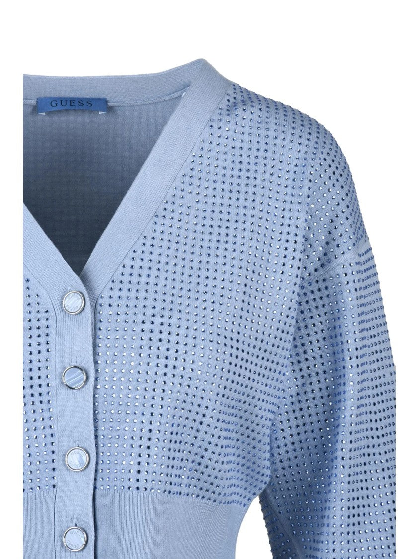Guess Light Blue All-Over Sequin Viscose-Blend Cardigan